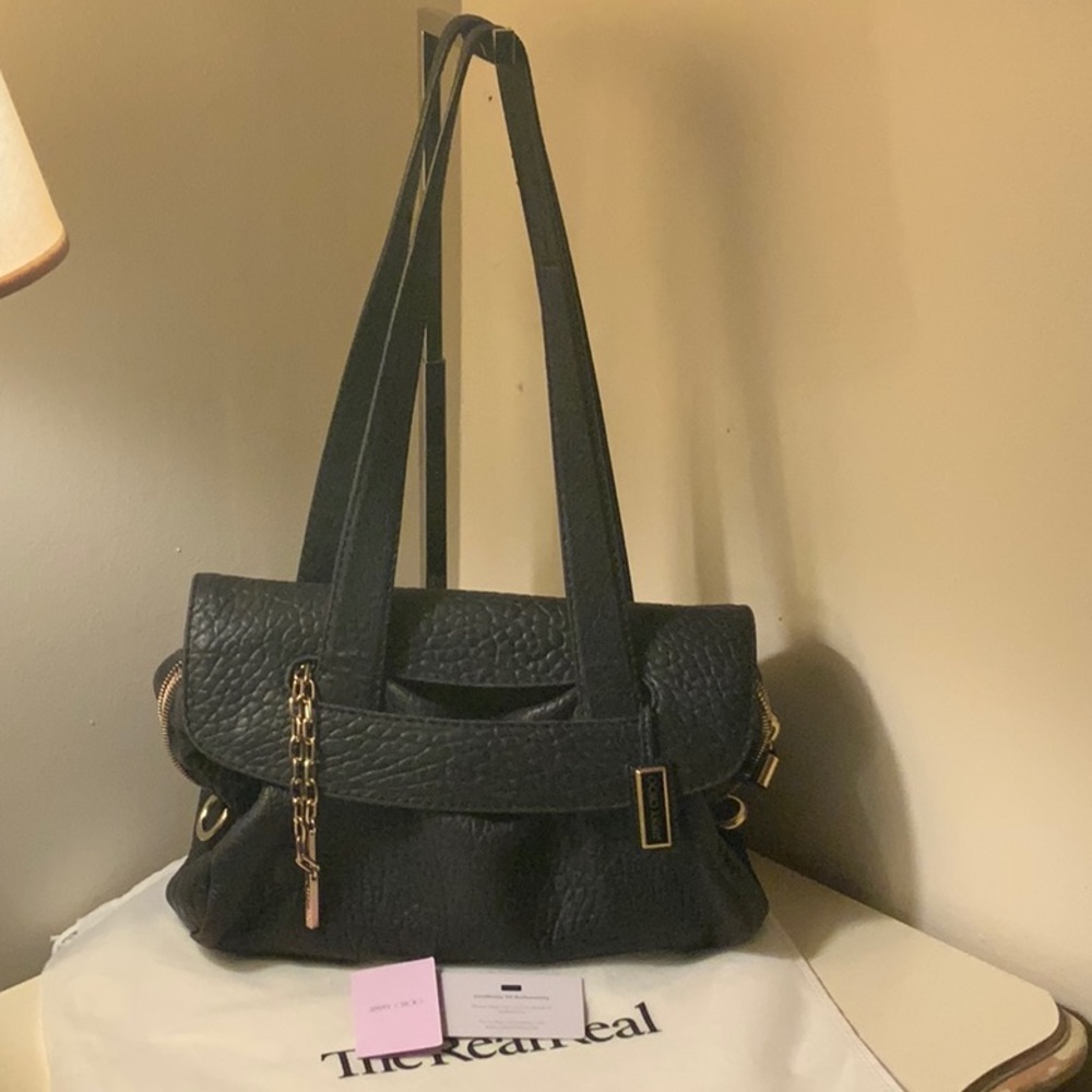 JIMMY CHOO BLACK LEATHER HOBO LARGE HENDBAG